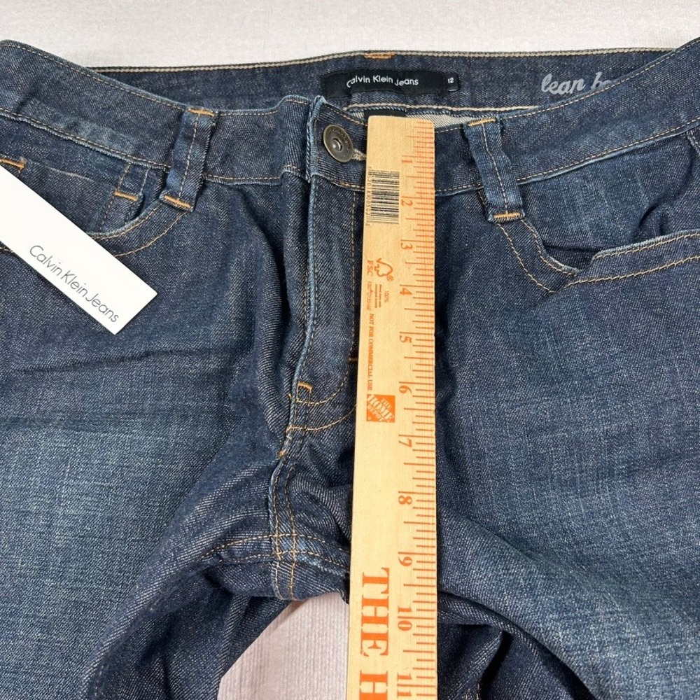 Calvin Klein Jeans Womens 12 Lean Bootcut Dark Wash Denim Blue Jeans Y2K Flaps - Picture 12 of 13